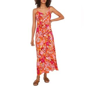 Vince Camuto Summer Heat Sunset Orange Floral Sleeveless V-Neck Dress